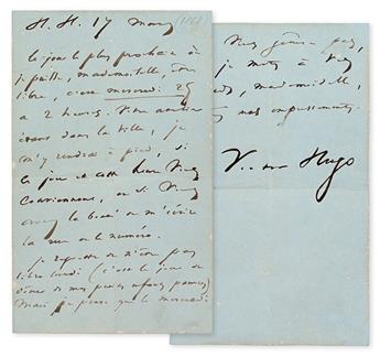 HUGO, VICTOR. Autograph Letter Signed, to an unnamed recipient (Mademoiselle), in French,